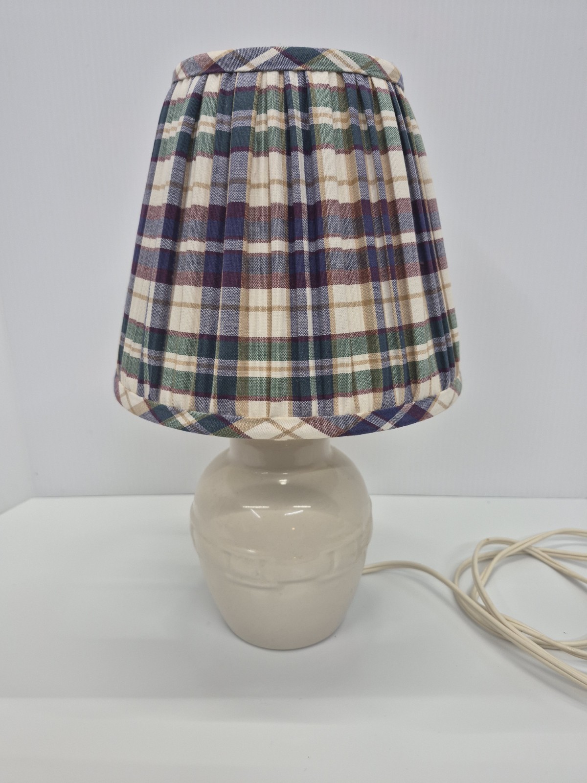 Longaberger Pottery  Woven Traditions Lamp W/ Plaid Shade