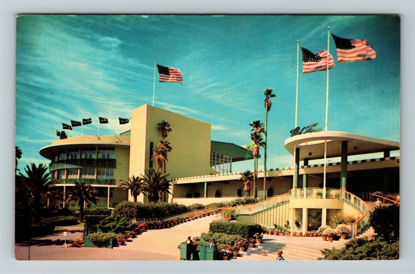 Inglewood CA-California, Hollywood Park, Entrance, Grandstand, Vintage Postcard
