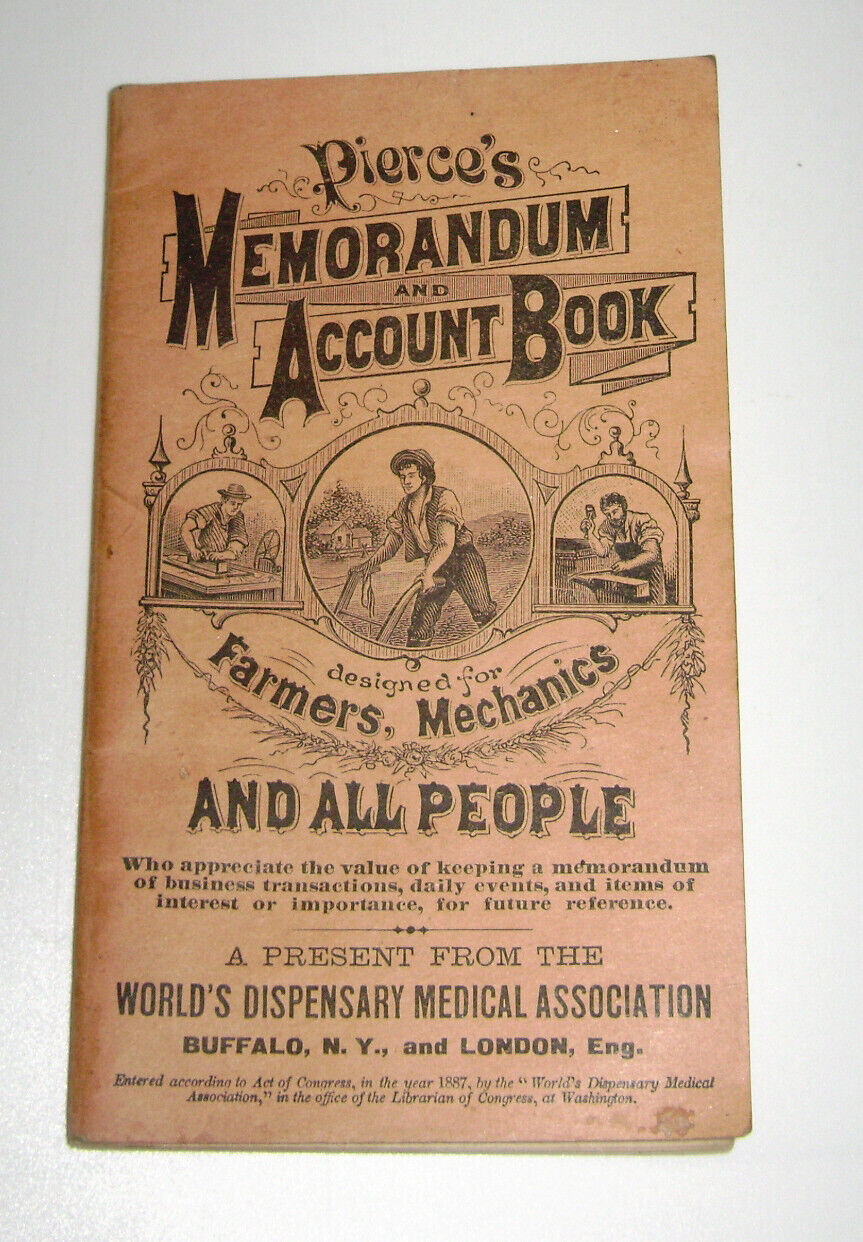 1888-89 Pierce\'s Memorandum Account Book Promotional Advertising Quack Medicine