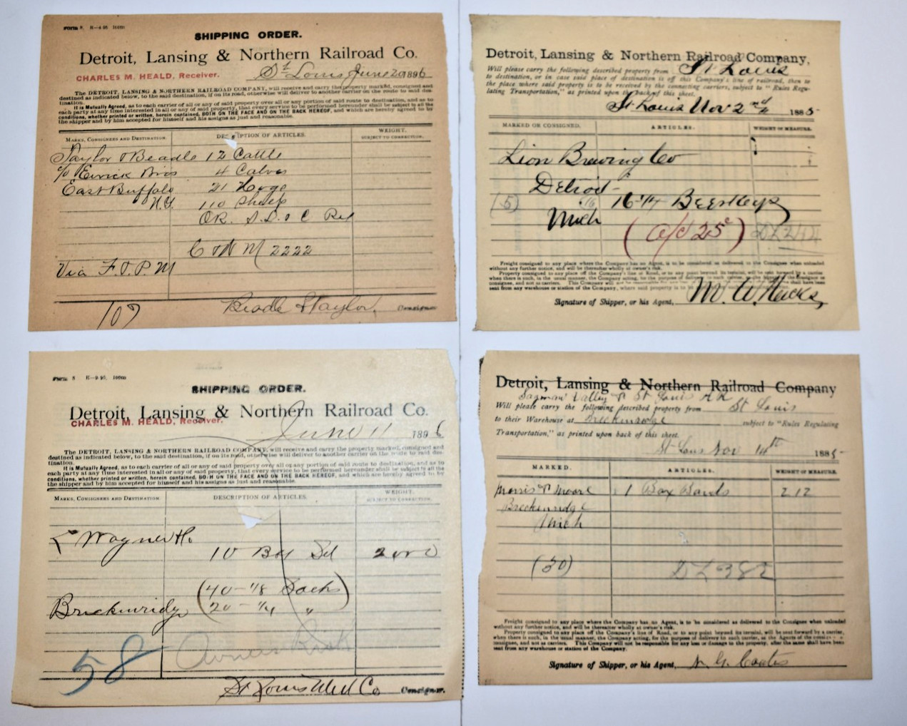 4 - 1885-1896 Detroit, Lansing & Northern Railroad Co. Freight-Bills ah 4 - 1885-1896 Detroit, Lansing & Northern Railroad Co. Freight-Bills ah