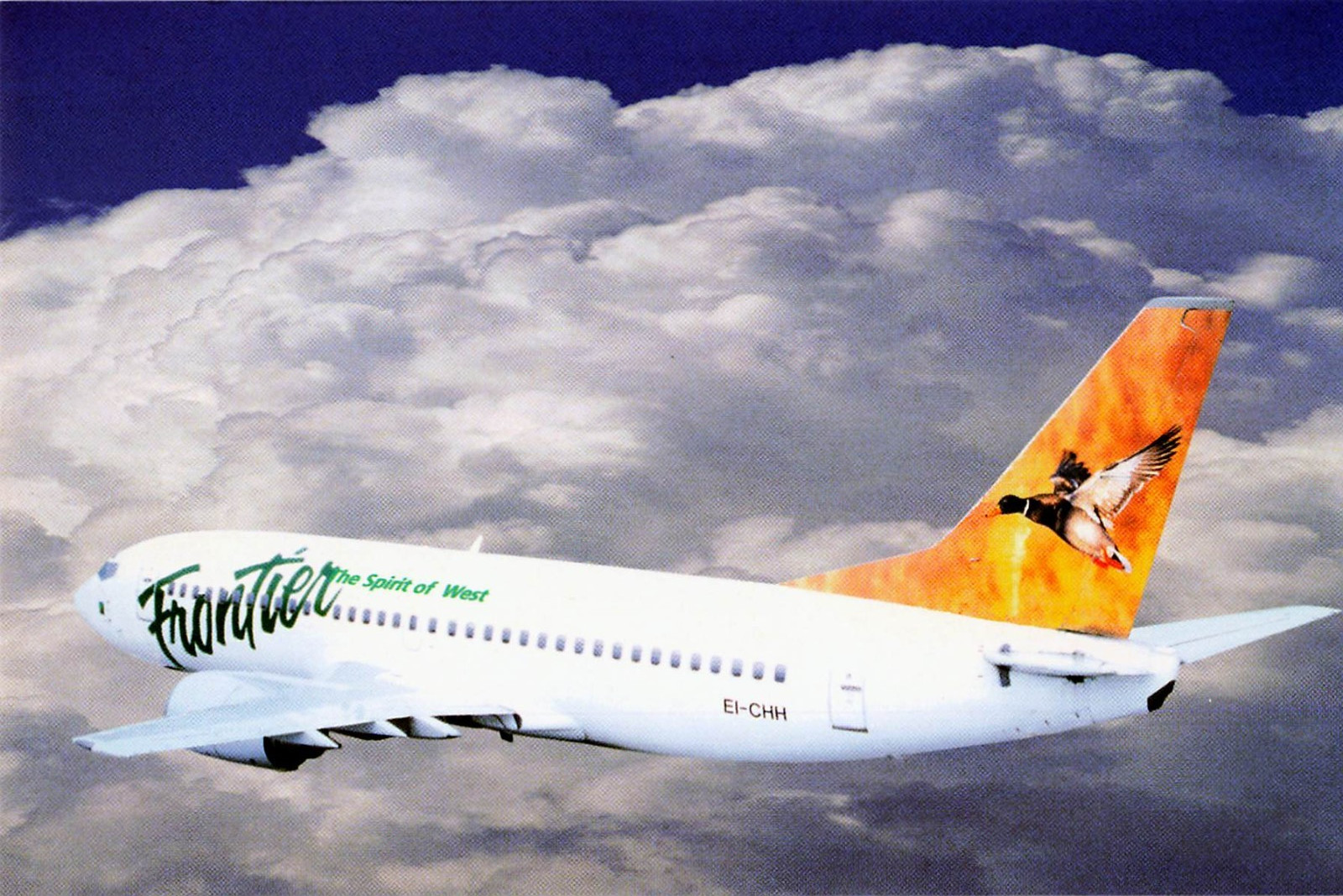 Postcard Airline Frontier Airlines fleet B737-300 Jet EI-CHH #441 AP1. Postcard Airline Frontier Airlines fleet B737-300 Jet EI-CHH #441 AP1.
