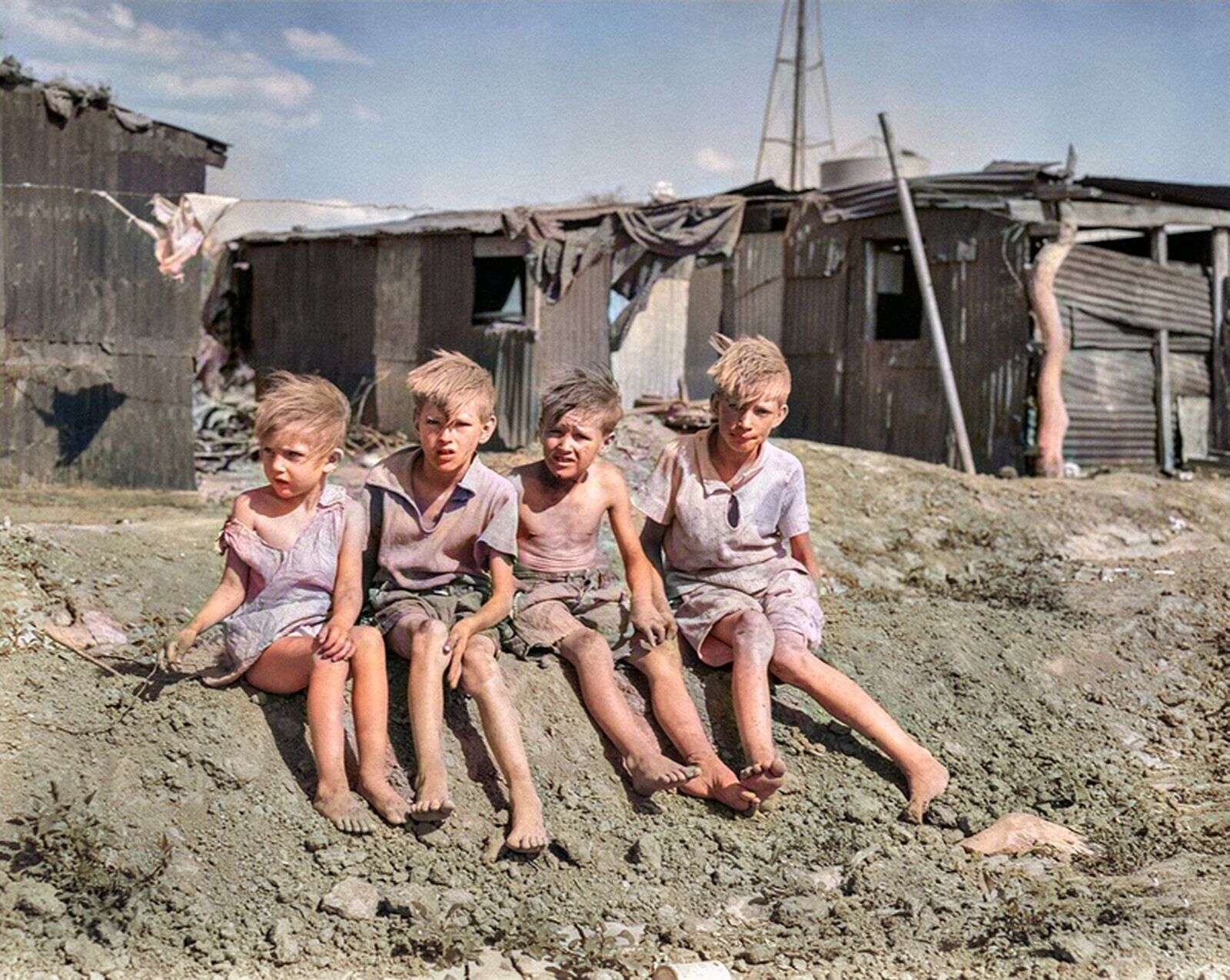 1937 DEPRESSION ERA CHILDREN in OKLAHOLMA Colorized 8.5x11 PHOTO