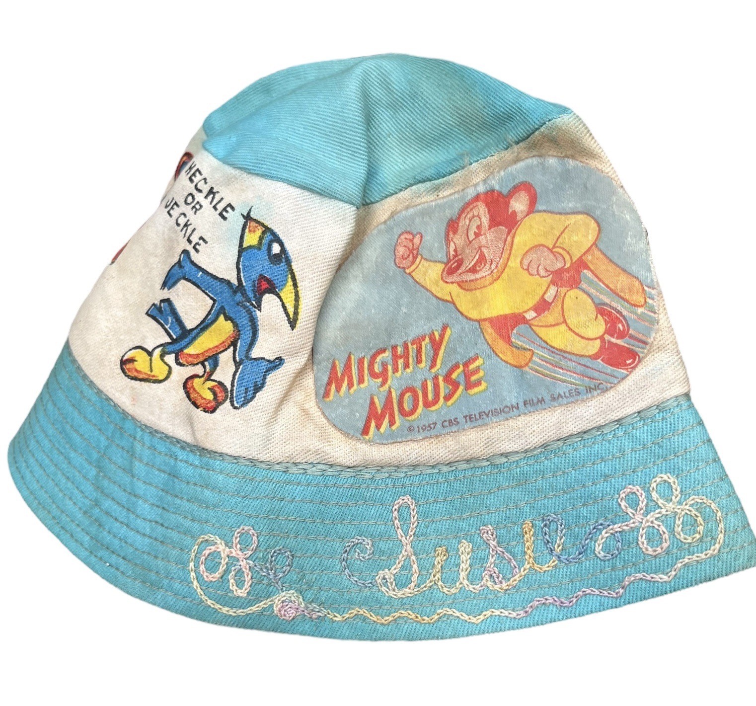 Vintage 1960's Mighty Mouse Chain Stitched Bucket Hat Heckle Jeckle Dinky Duck Vintage 1960's Mighty Mouse Chain Stitched Bucket Hat Heckle Jeckle Dinky Duck
