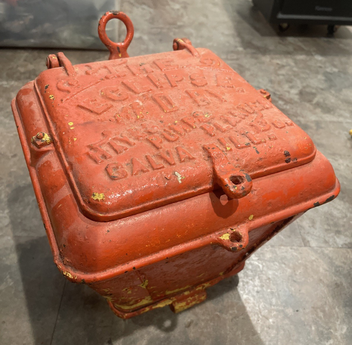 RARE 1890's Eclipse Cast‑Iron Seed Hopper – Hayes Pump & Planter Co. Galva IL RARE 1890's Eclipse Cast‑Iron Seed Hopper – Hayes Pump & Planter Co. Galva IL