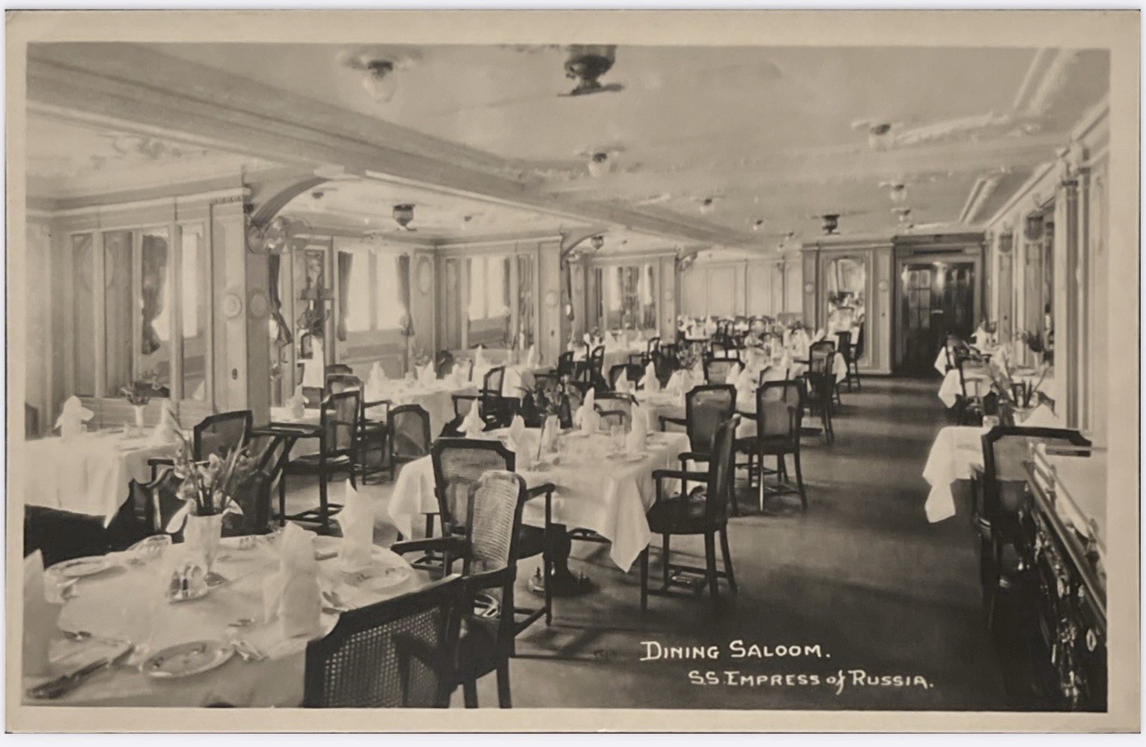 Cruise Ship RPPC R.M.S. Empress of Russia 1933 Postcard Dining Saloom