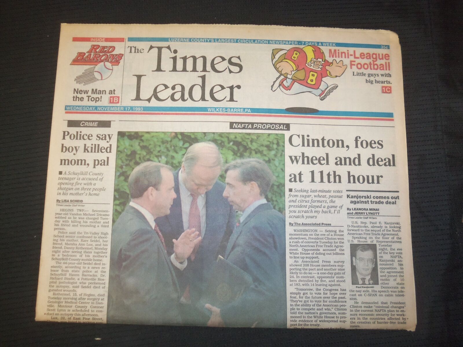 1993 NOV 17 WILKES-BARRE TIMES LEADER-CLINTON/FOES WHEEL/DEAL AT 11 HR - NP 7553