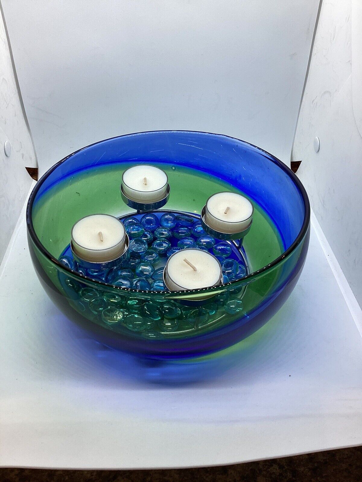 PartyLite Spring Art Glass Bowl W/ Votives, P92079, Handcrafted In Poland