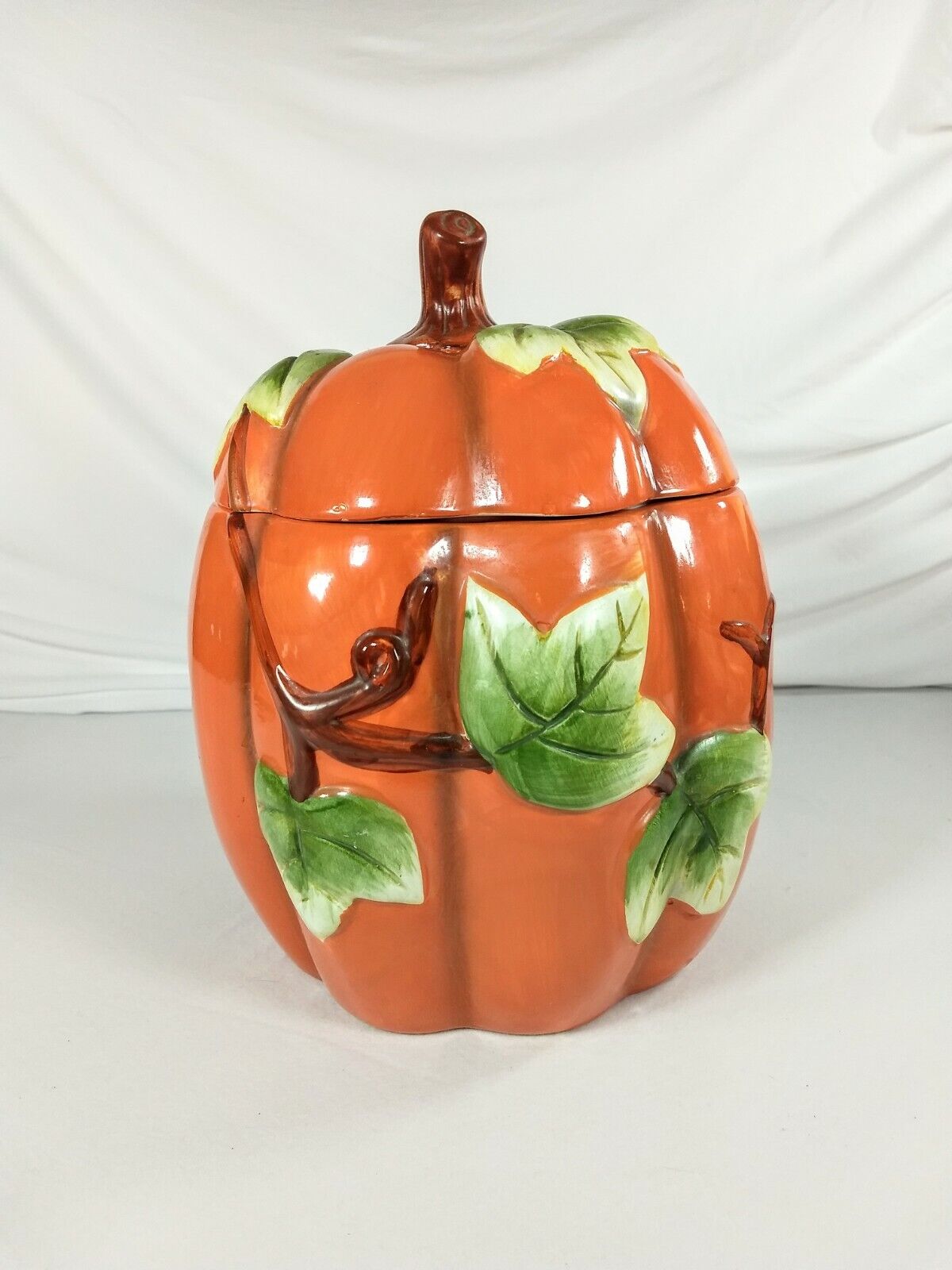 Vintage RICH TALENT Hand Painted Pumpkin Cookie Jar Collectible Autumn Fall 