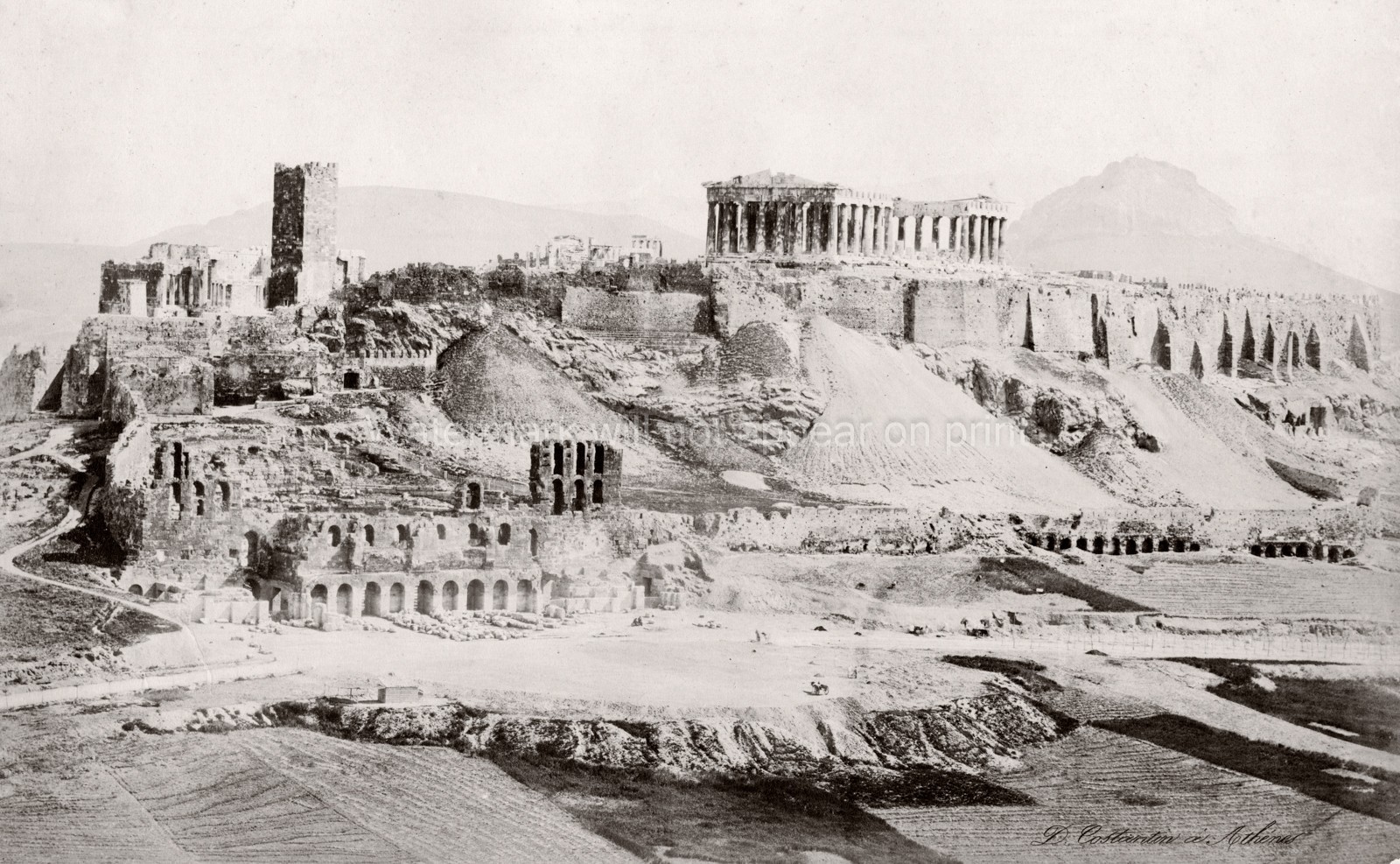 Greece Athens Acropolis Parthenon Ruins Ancient Architecture Vtg. Photo 19thC.