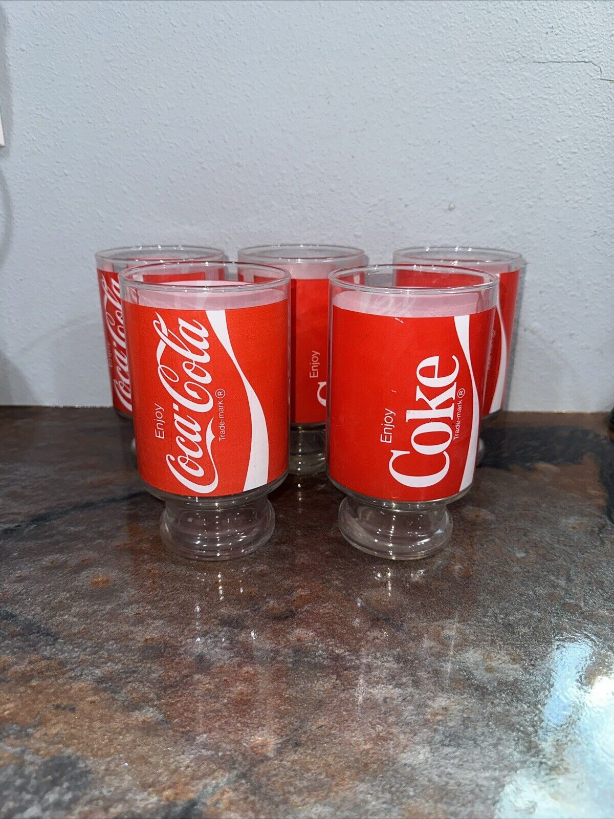 Vintage Coca-Cola X-Large 32 oz Pedestal Drinking Glasses- Set Of 5