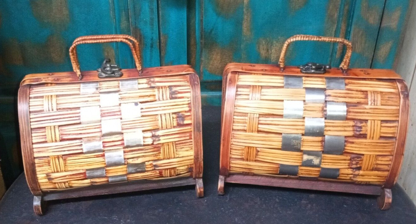 Pair Of Vintage Pristine Rattan Chioiserie Chests/Boxes