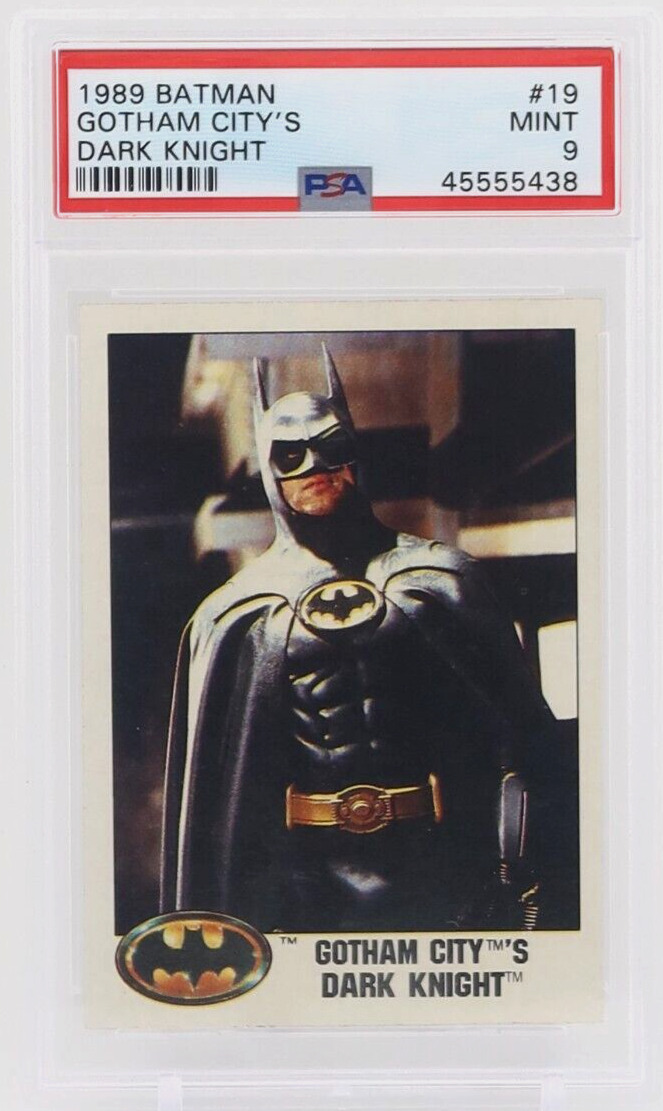 1989 Topps Batman Movie GOTHAM CITY'S DARK KNIGHT #19 PSA 9 Michael Keaton