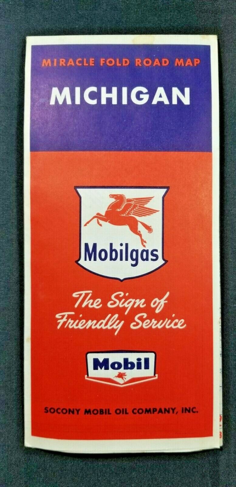 1950\'s Mobilgas SOCONY Mobil Oil Company Map of Michigan - Genuine