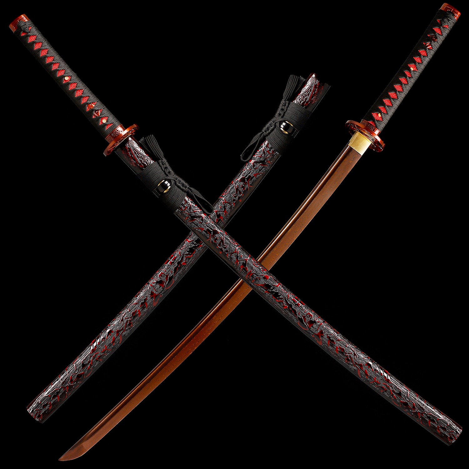 HandForged Japanese Samurai Katana Sword Full Tang Damascus Steel Red Blade