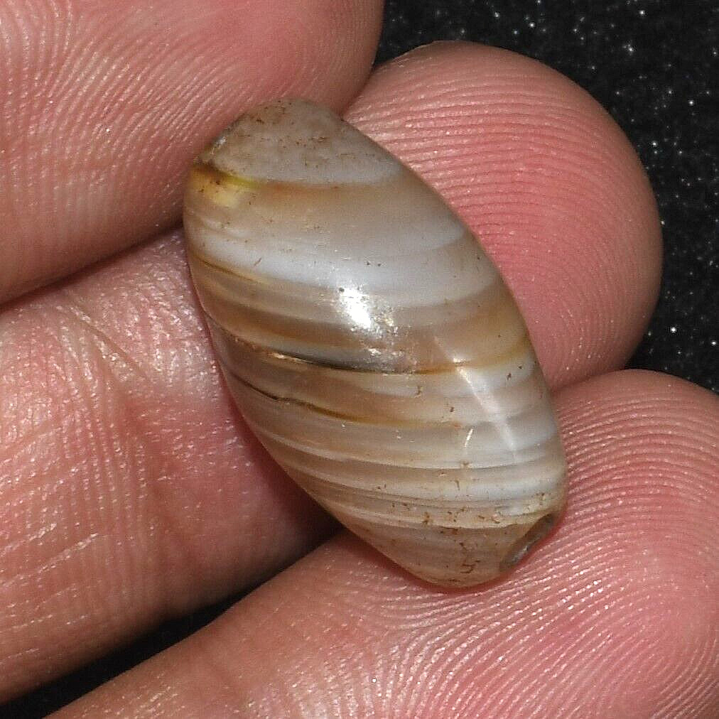 Large Authentic Ancient Central Asian Banded Agate Bead with Beautiful Pattern