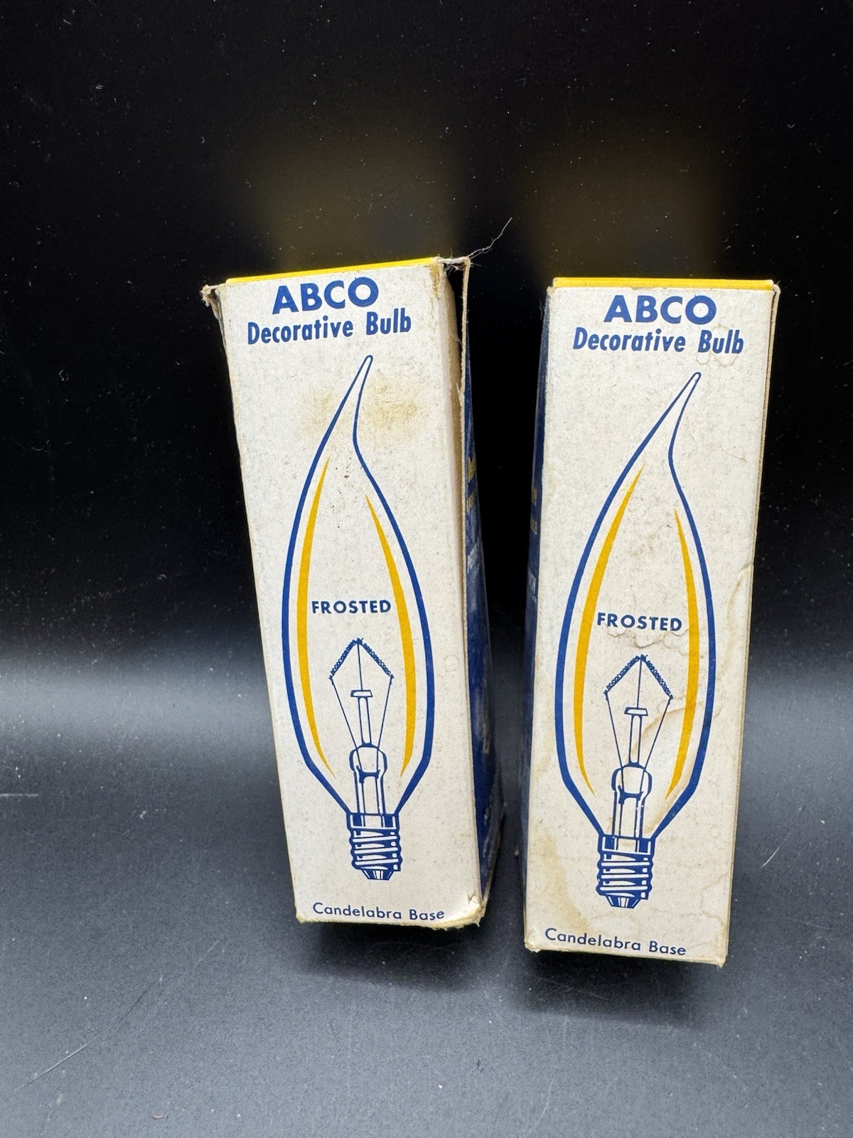 Vintage ABCO Decorative Light Bulbs Petite Pinch Flame Tip Frosted Candelabra