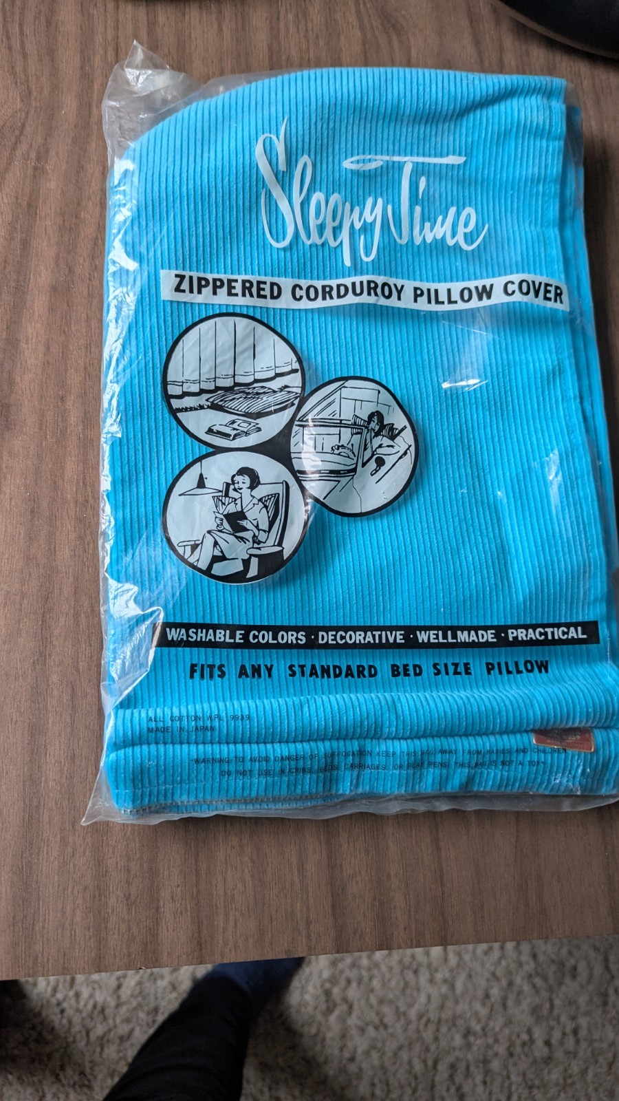 NIP Vintage SLEEPY TIME Turquoise Corduroy Pillowcase Standard Size JAPAN