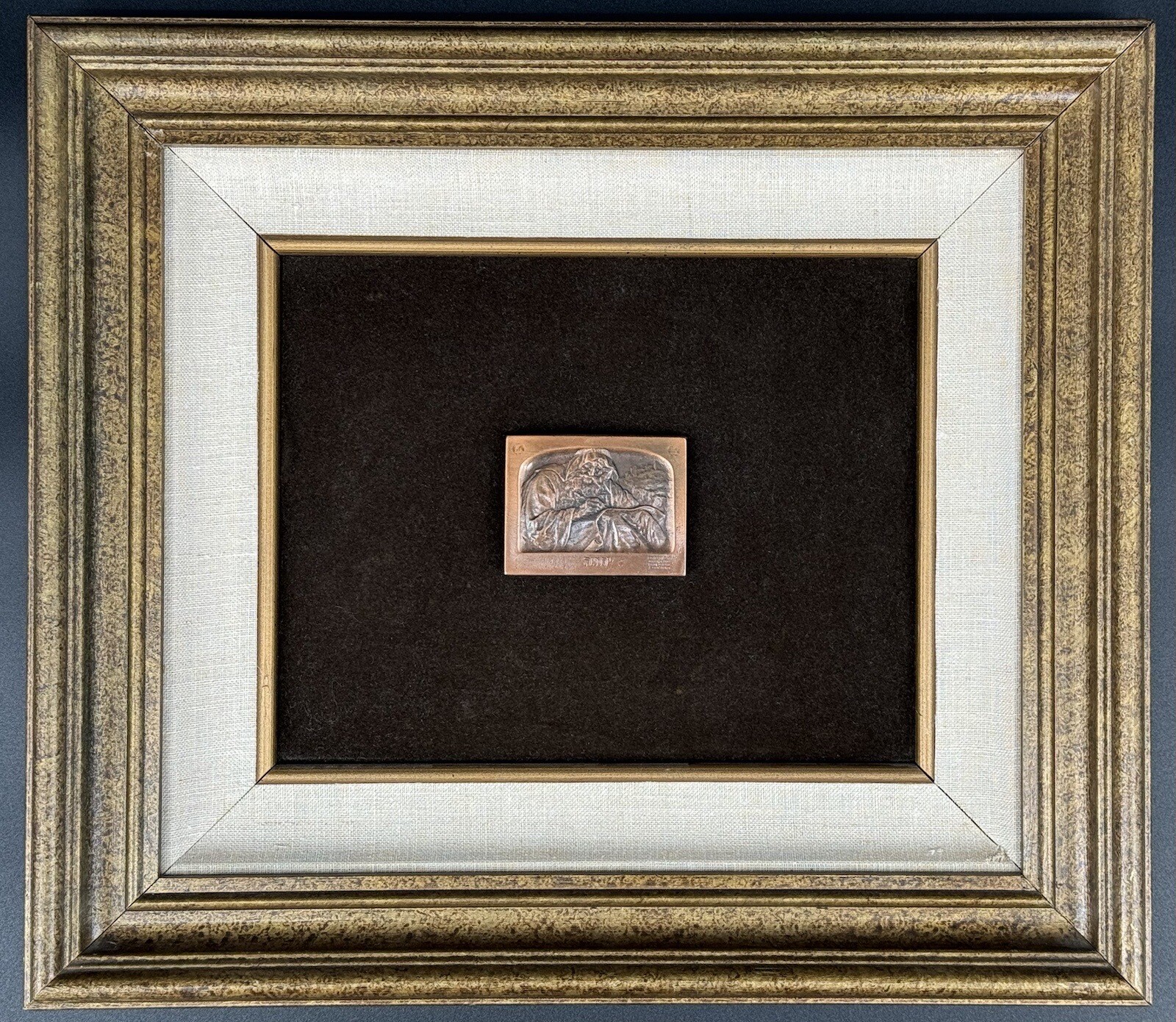 Vintage Framed Copper or Bronze Judaica Relief Plaque, Vintage Framed Copper or Bronze Judaica Relief Plaque,