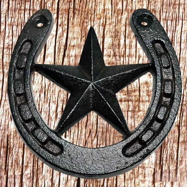 Western Cast Iron Rustic Horseshoe & Texas Star Wall Art CI99-B Western Cast Iron Rustic Horseshoe & Texas Star Wall Art CI99-B