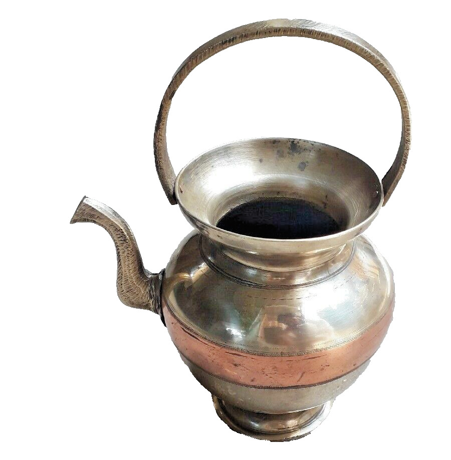 Vintage Original Brass Copper Ganga Jamna Holy Water Comandal Pot Collectable