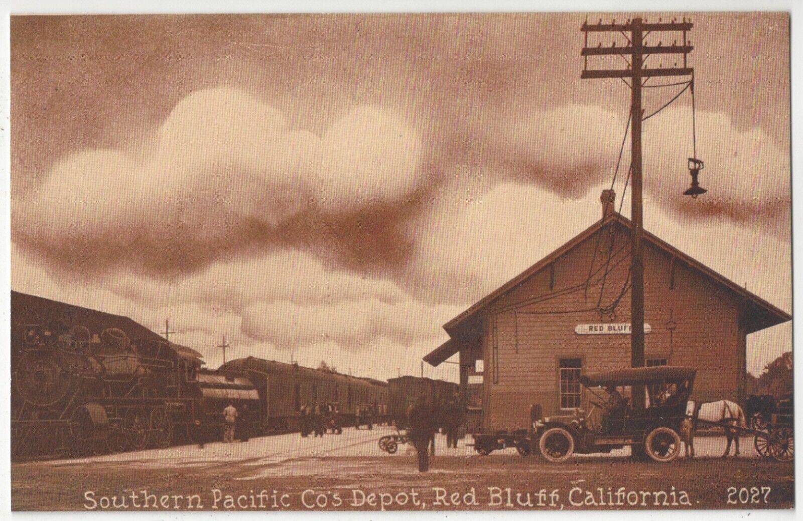 1915 Red Bluff, California - Railroad Station & Train, Auto Stage, Tehama County