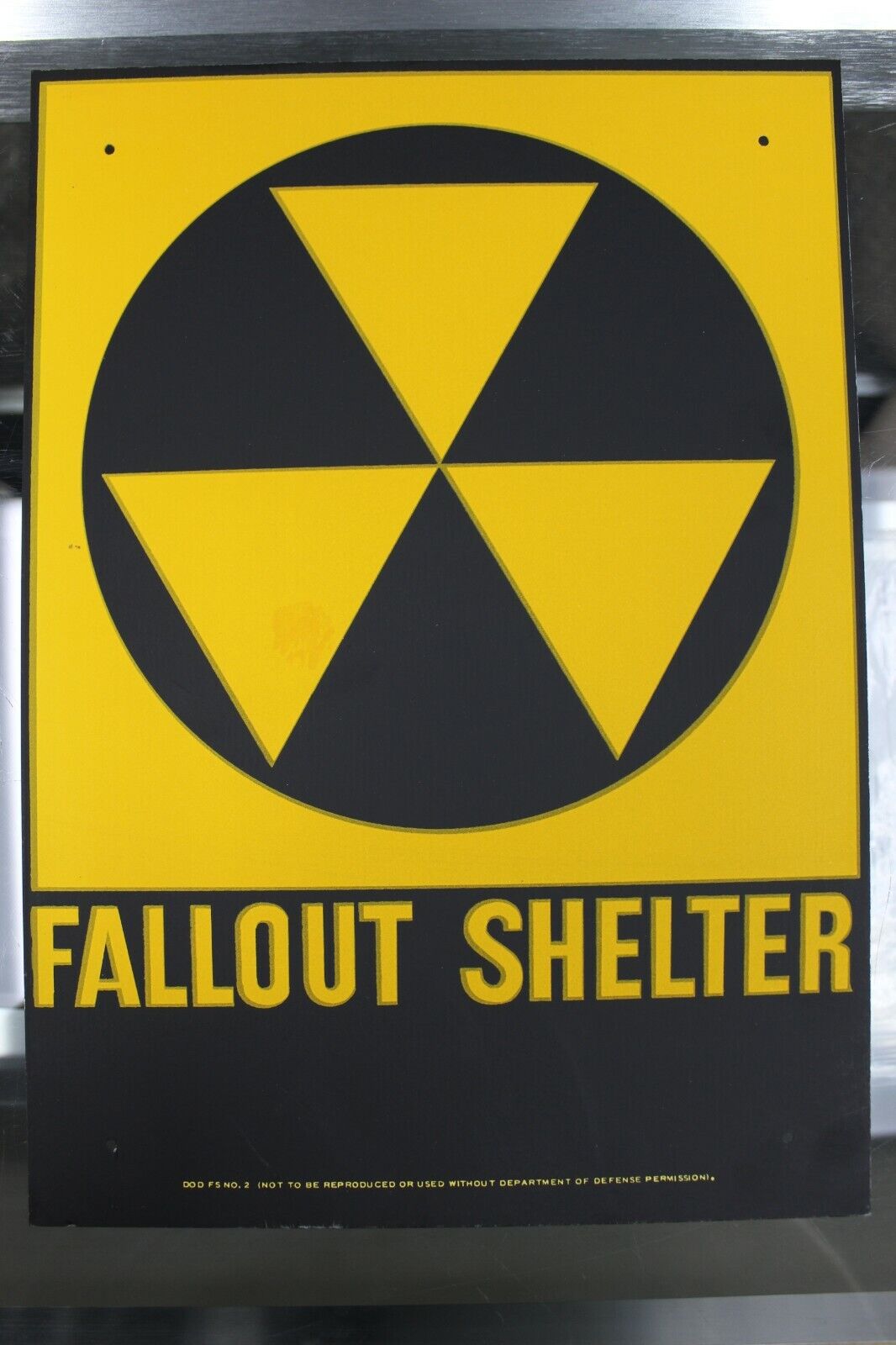 Vintage Fallout Shelter Sign 10 X 14 Metal DEPARTMENT OF DEFENSE DOD 1960's NEW