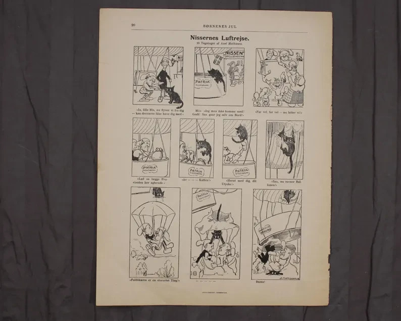 1908 Børnenes Jul Nissernes Luftrejse Comic Page Axel Mathiesen Double Sided 1908 Børnenes Jul Nissernes Luftrejse Comic Page Axel Mathiesen Double Sided