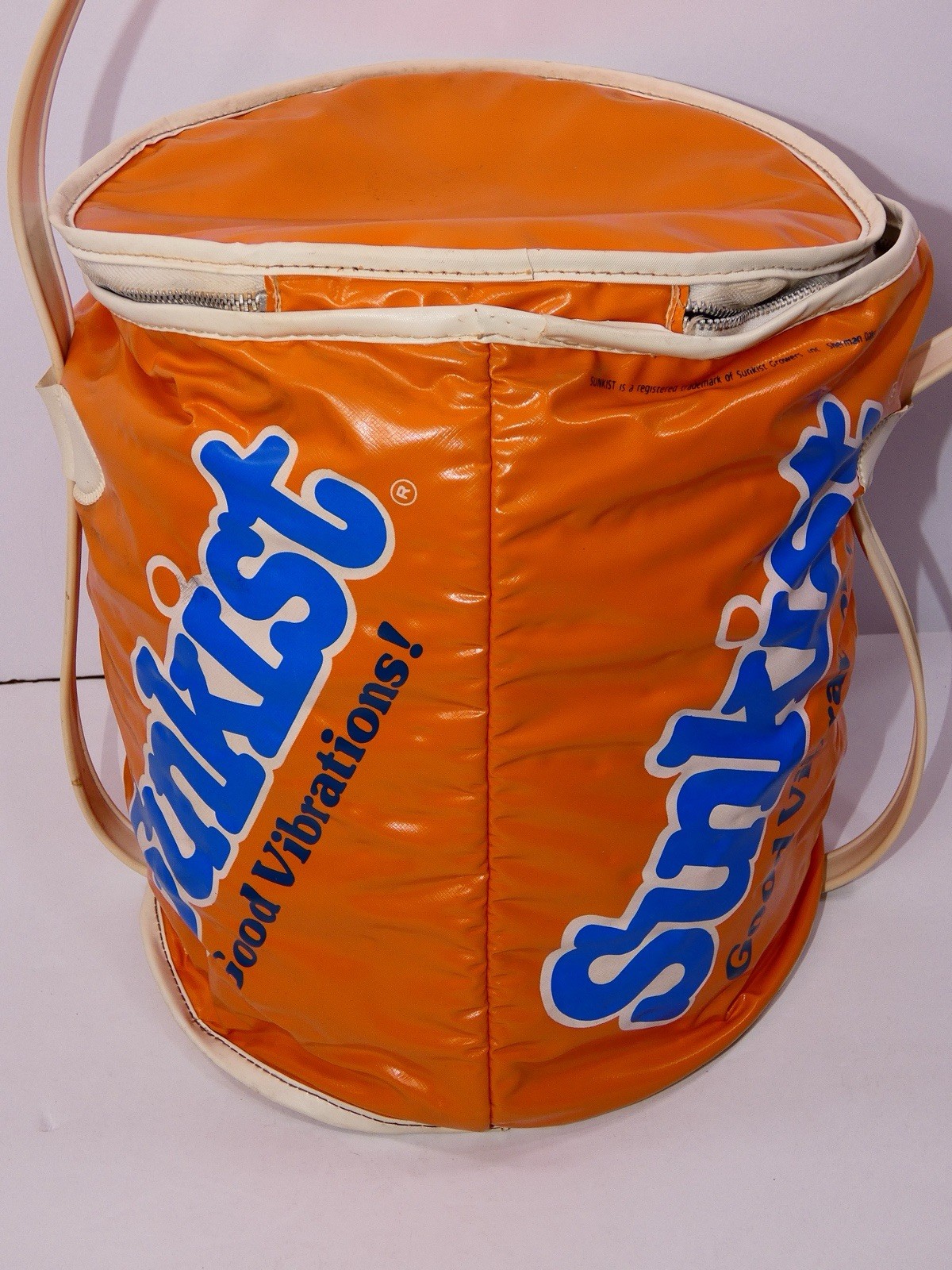 Vintage Sunkist Good Vibrations Orange Soda Promotional Vinyl Cooler 1970s READ