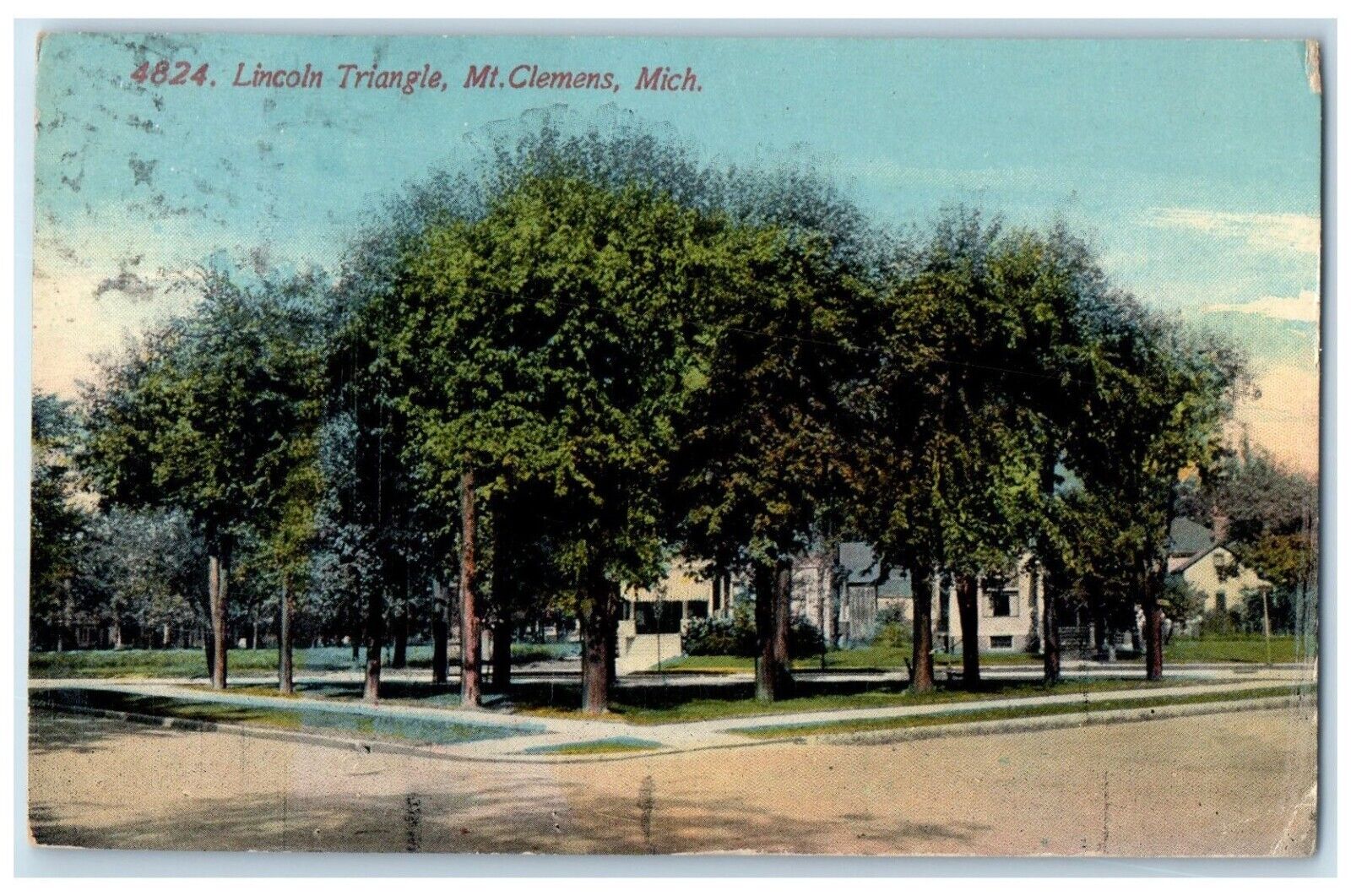 1914 Scenic View Lincoln Triangle Mt Clemens Michigan Antique Vintage Postcard