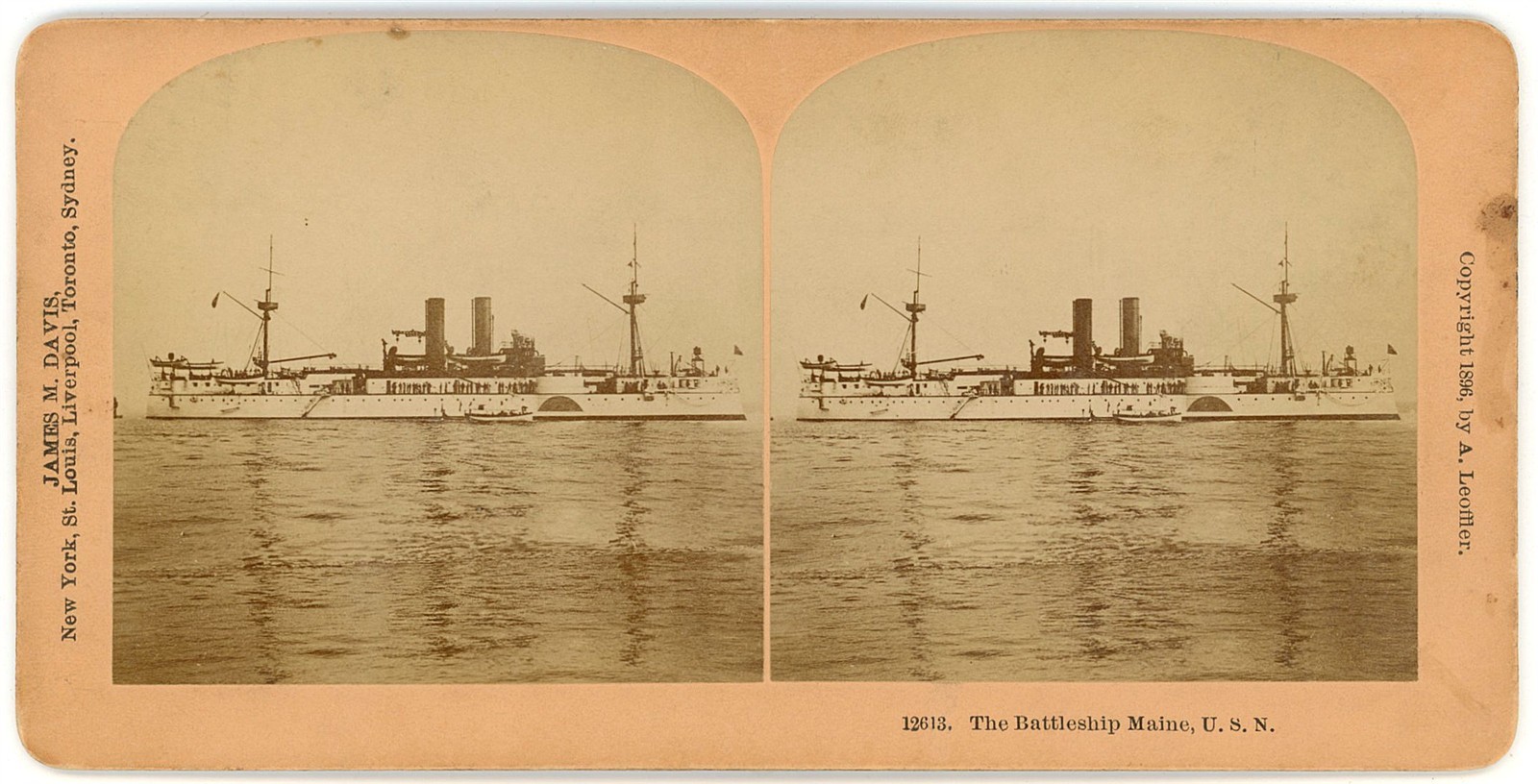 SHIP STEREOVIEW - Battleship - USS Maine - BW Kilburn c1896 SHIP STEREOVIEW - Battleship - USS Maine - BW Kilburn c1896