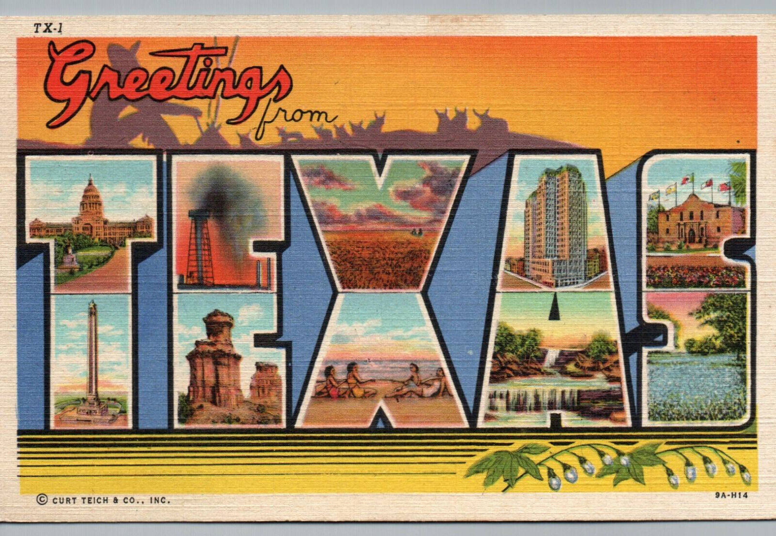 Texas Postcard Vintage Greetings from Large Big Letter Linen TX Curt Teich Poste