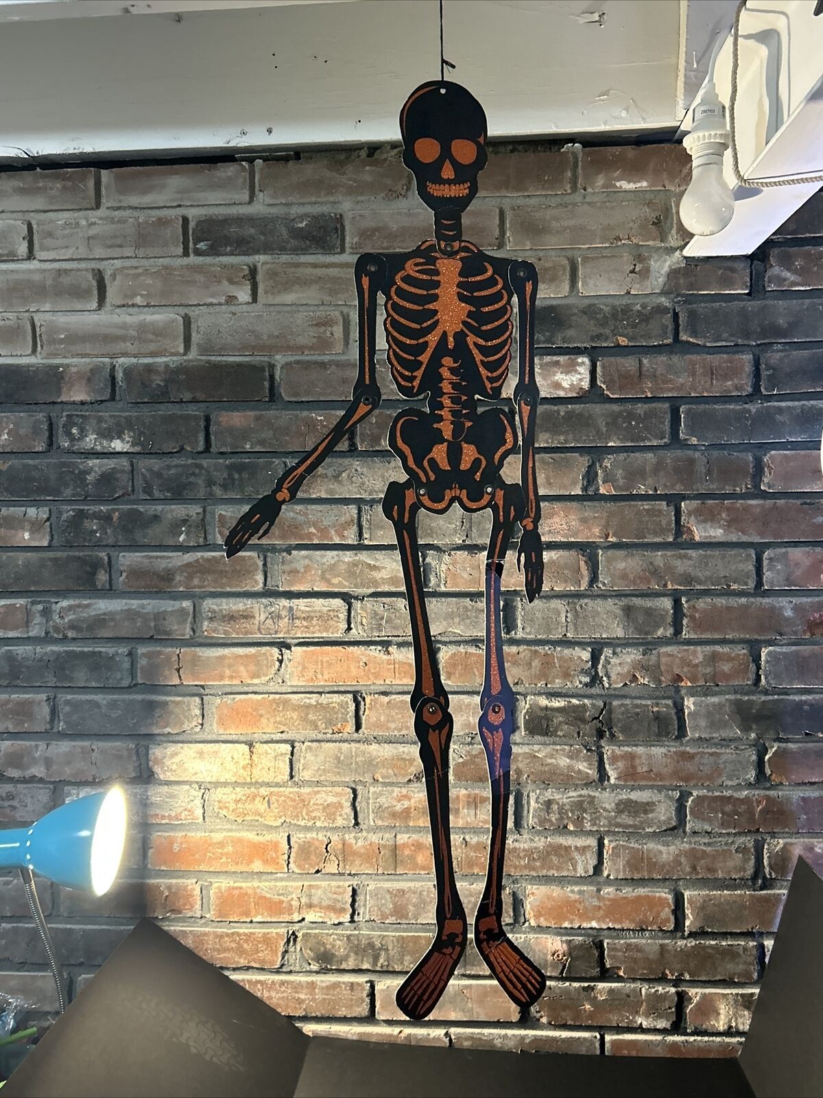 Halloween Decor Skeleton Jointed 36 in. black with orange glitter Cardboard