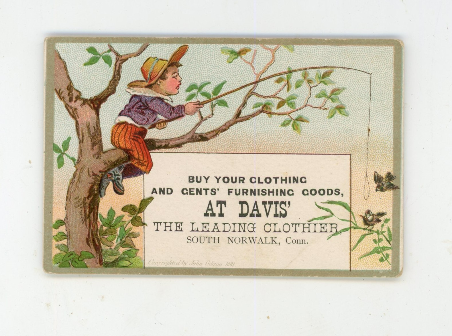 Vintage Victorian Trade Card Davis Clothier Norwalk CT 4 x 2.5 Vintage Victorian Trade Card Davis Clothier Norwalk CT 4 x 2.5