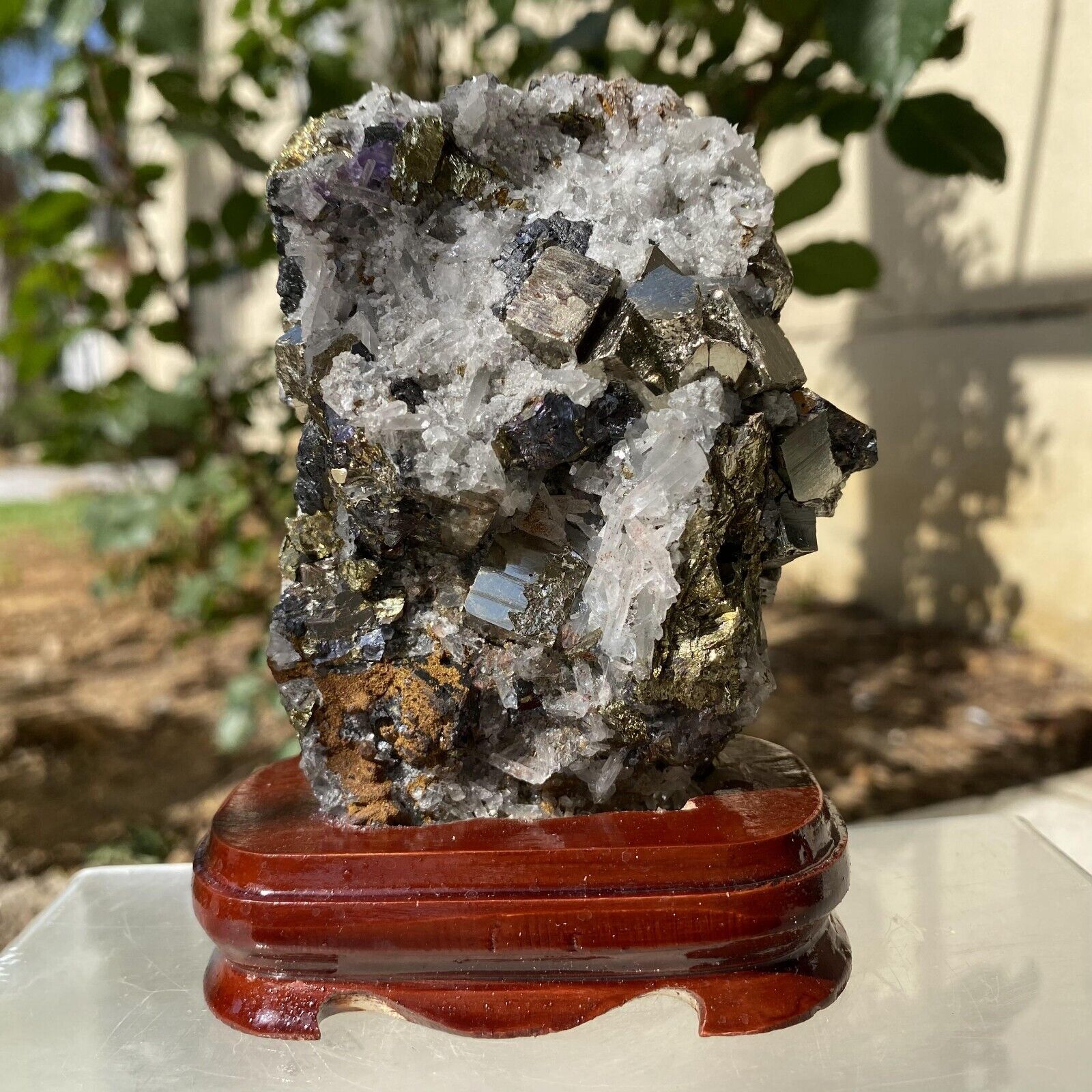 503g Natural Pyrite Quartz With Amethyst Specimen Crystal Gift Healing Reiki
