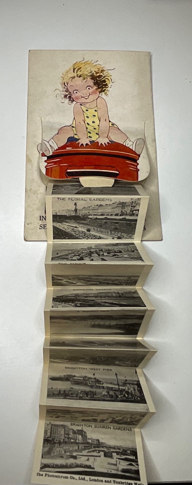 RARE 1925 Hove England Mail View Novelty Postcard 12 Views Mechanical Photocrom