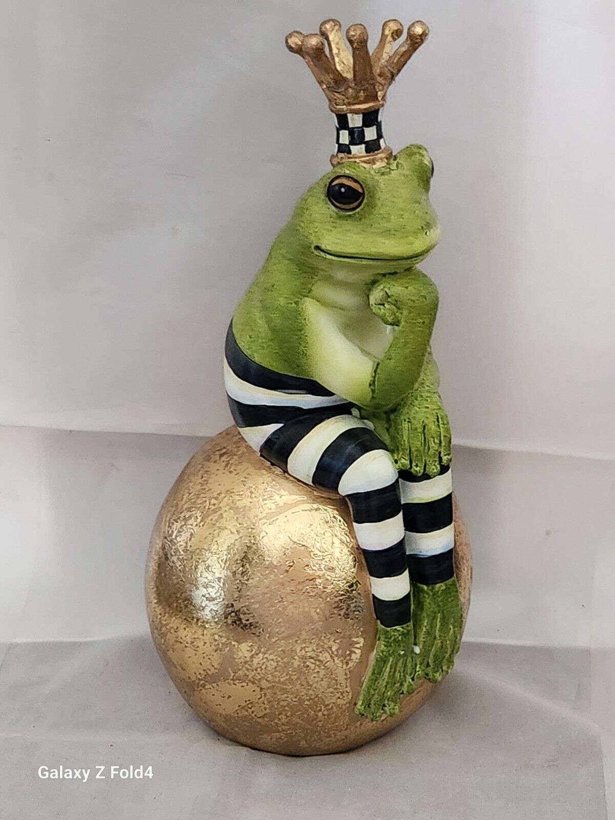 Mackenzie Childs Fergal The Frog On Gold Ball Decor Repaired Crown