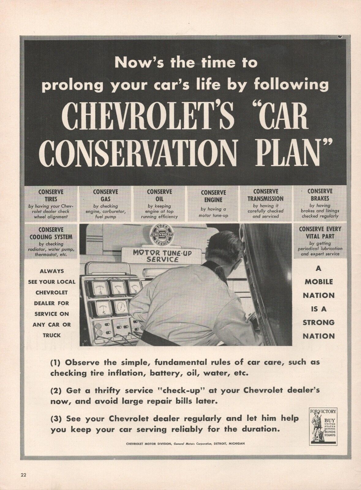 1942 Chevrolet\'s Car Conservation Plan Prolong Life of Car Vintage Print Ad L24