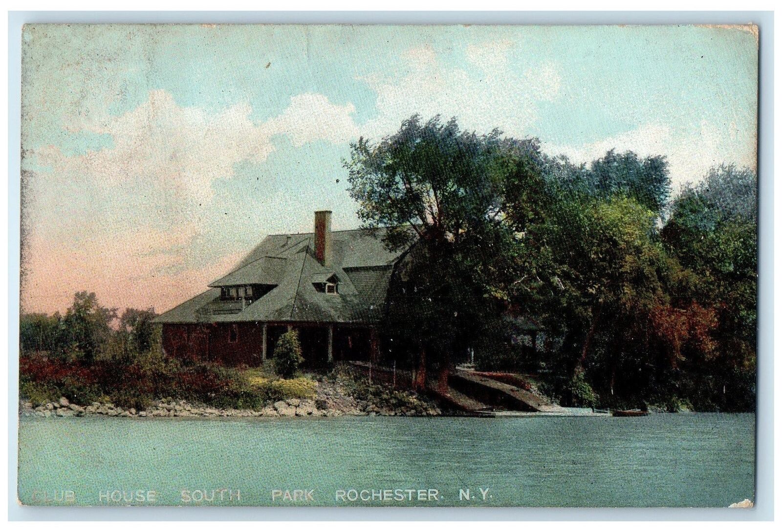 1908 House South Park Boats Trees Scene Rochester New York NY Posted Postcard