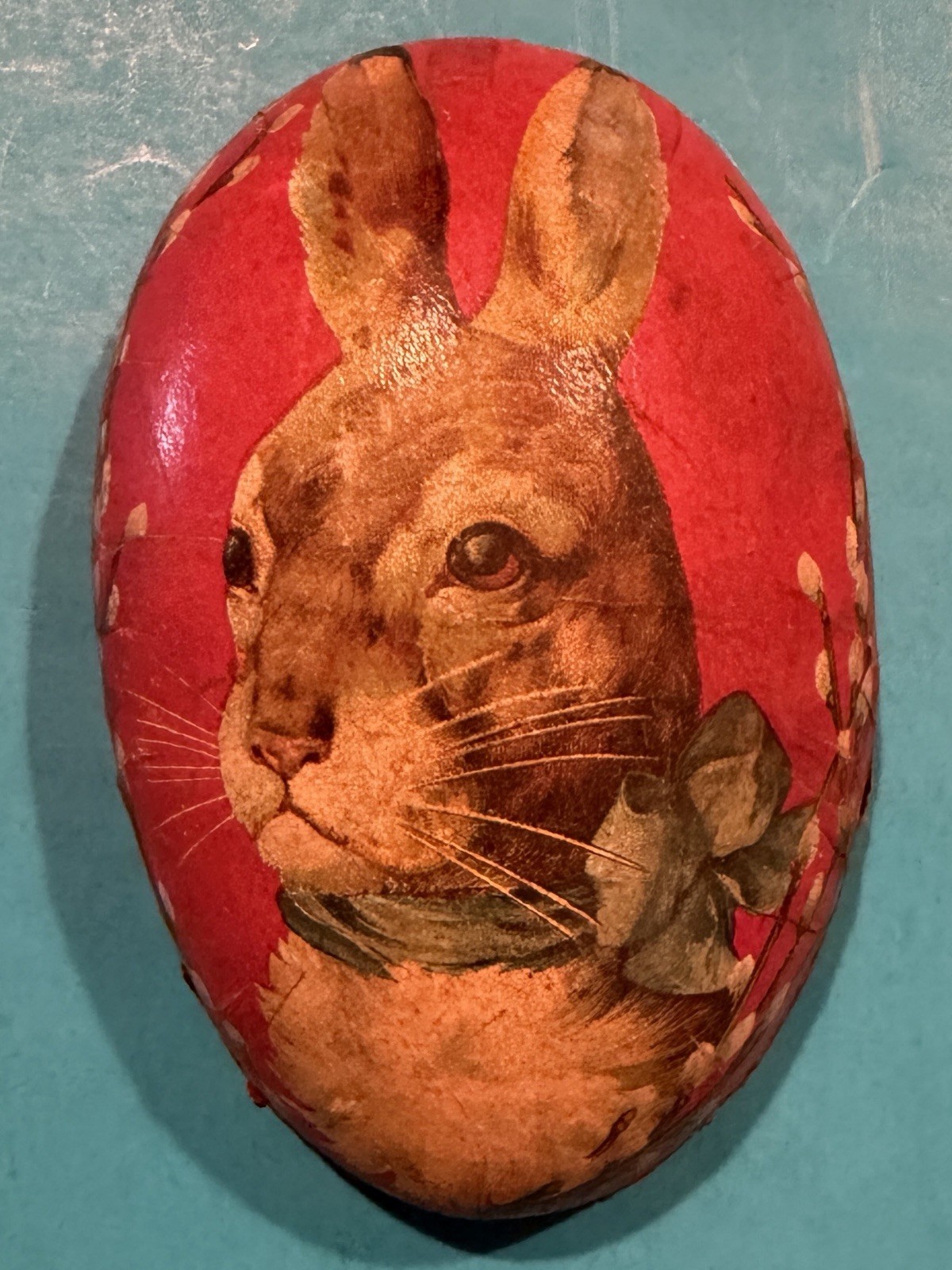 Antique German Paper Mache RABBIT Easter Egg Candy Container Bunny Cottage 4.5\