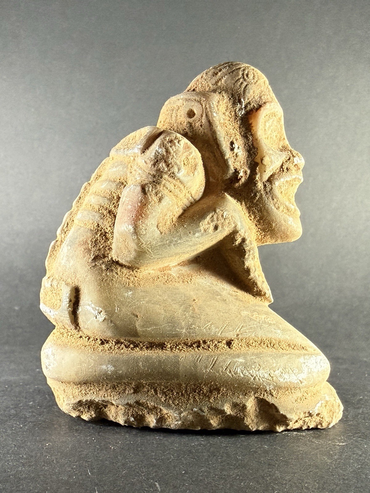 AMAZING ANCIENT PRE COLUMBIAN STONE CARVED TAINO BEHIQUE SEATED CIRCA 900AD