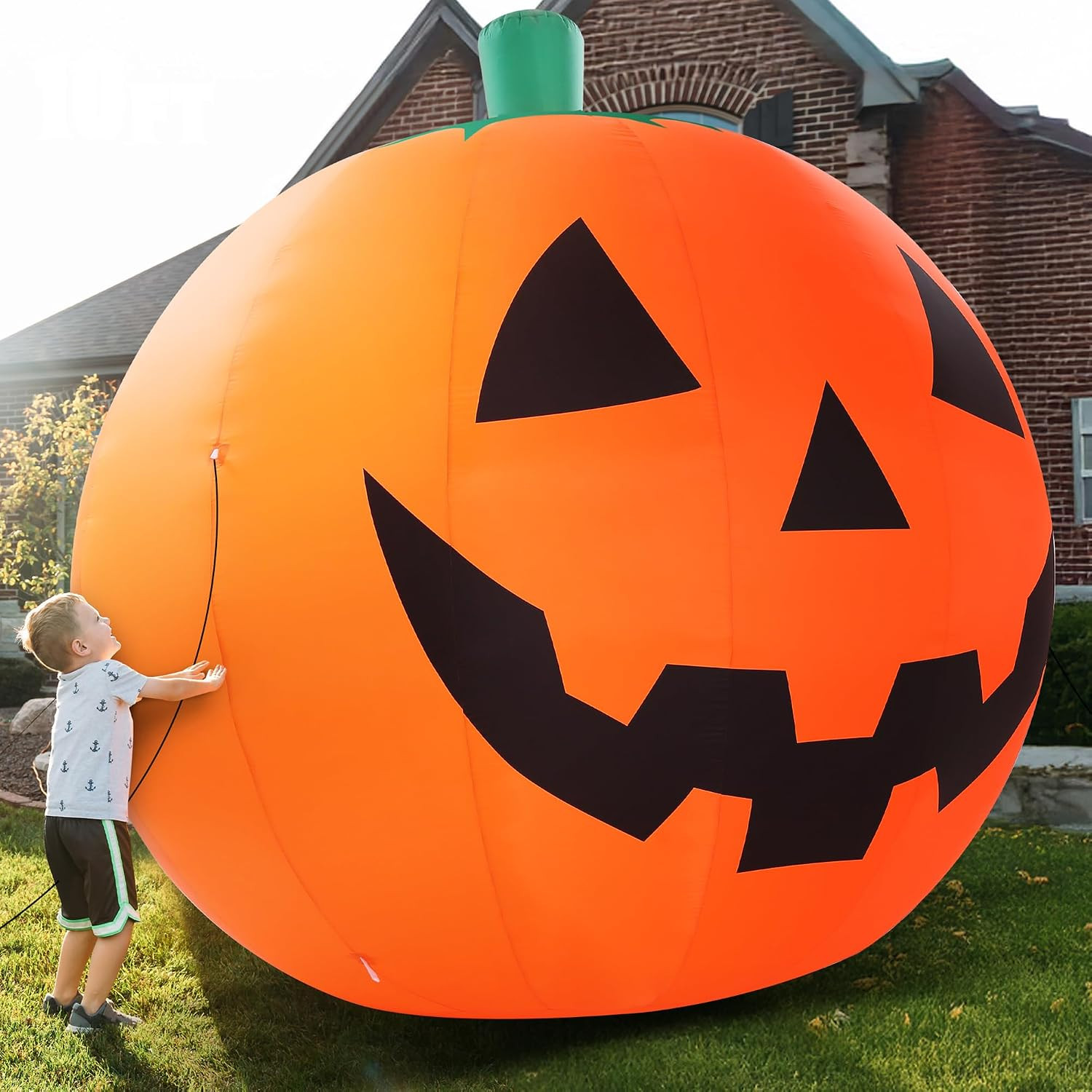 ZPISF 10 FT Halloween Inflatables Giant Pumpkin with Rotating LEDs Orange