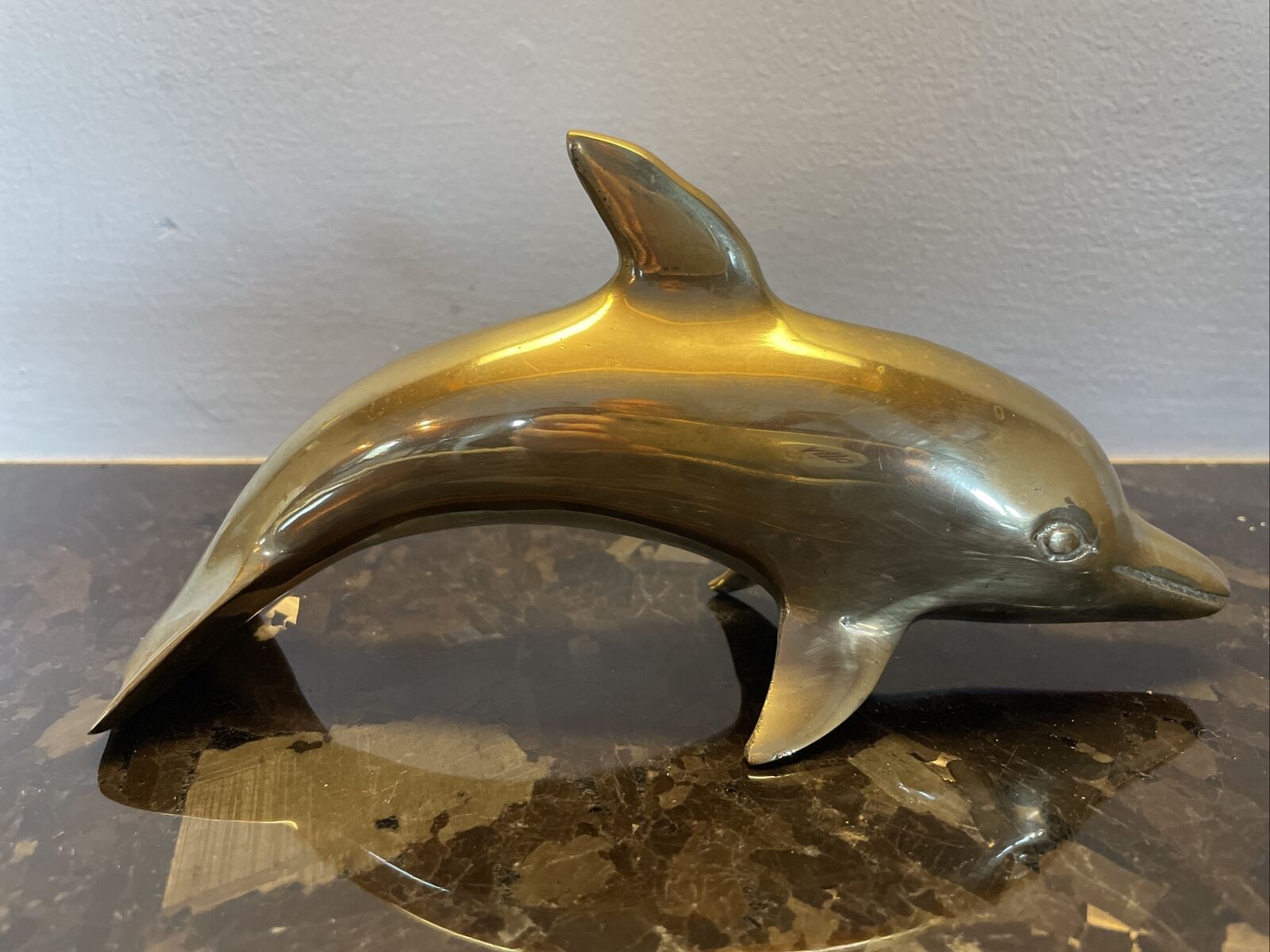 Vintage Brass Dolphin Figurine Figure Statue Paperweight Beach Ocean Desk Decor