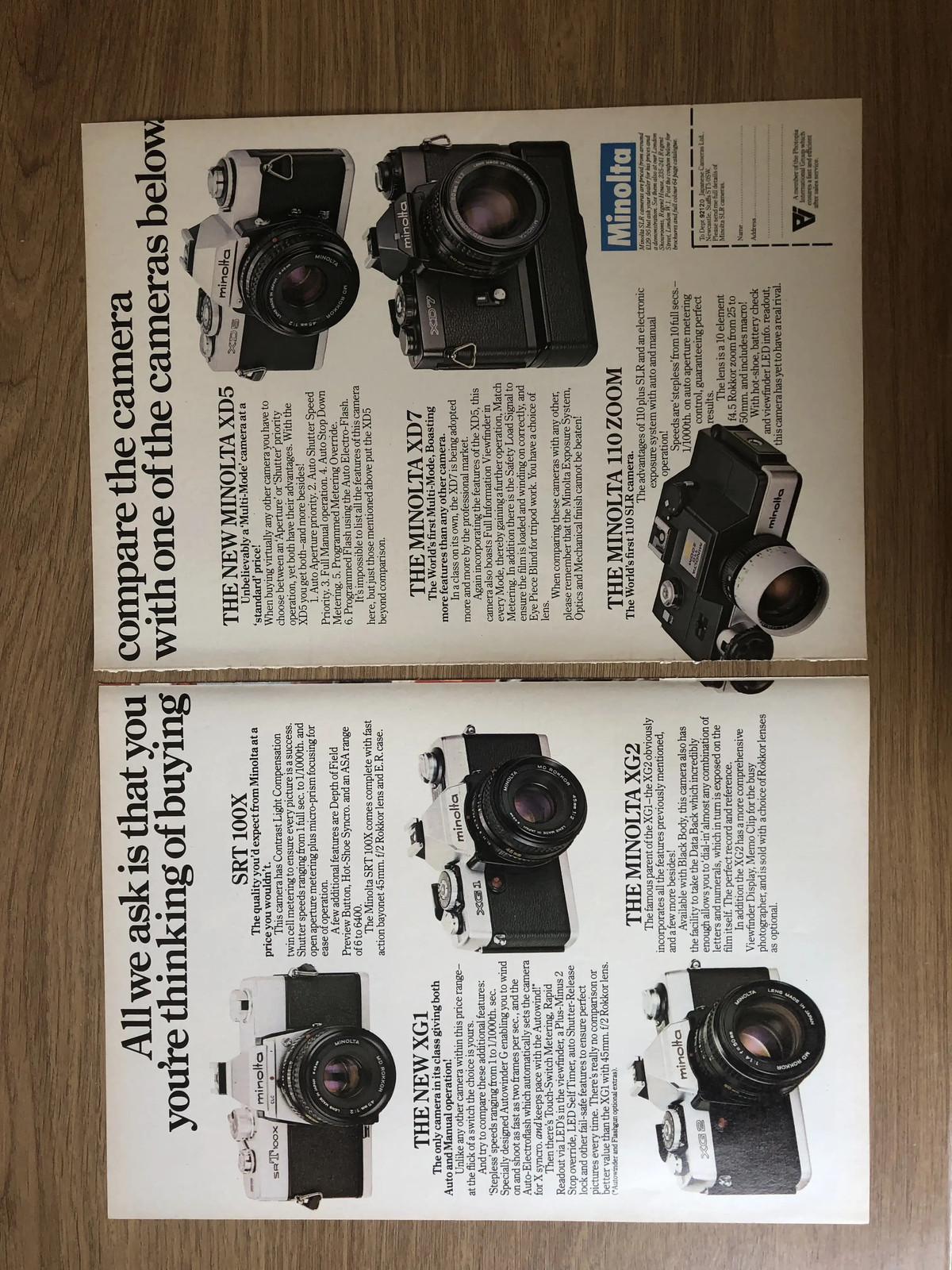 CAMS45 MAGAZINE ADVERT 11X16 MINOLTA SRT 100X & MINOLTA 110 ZOOM