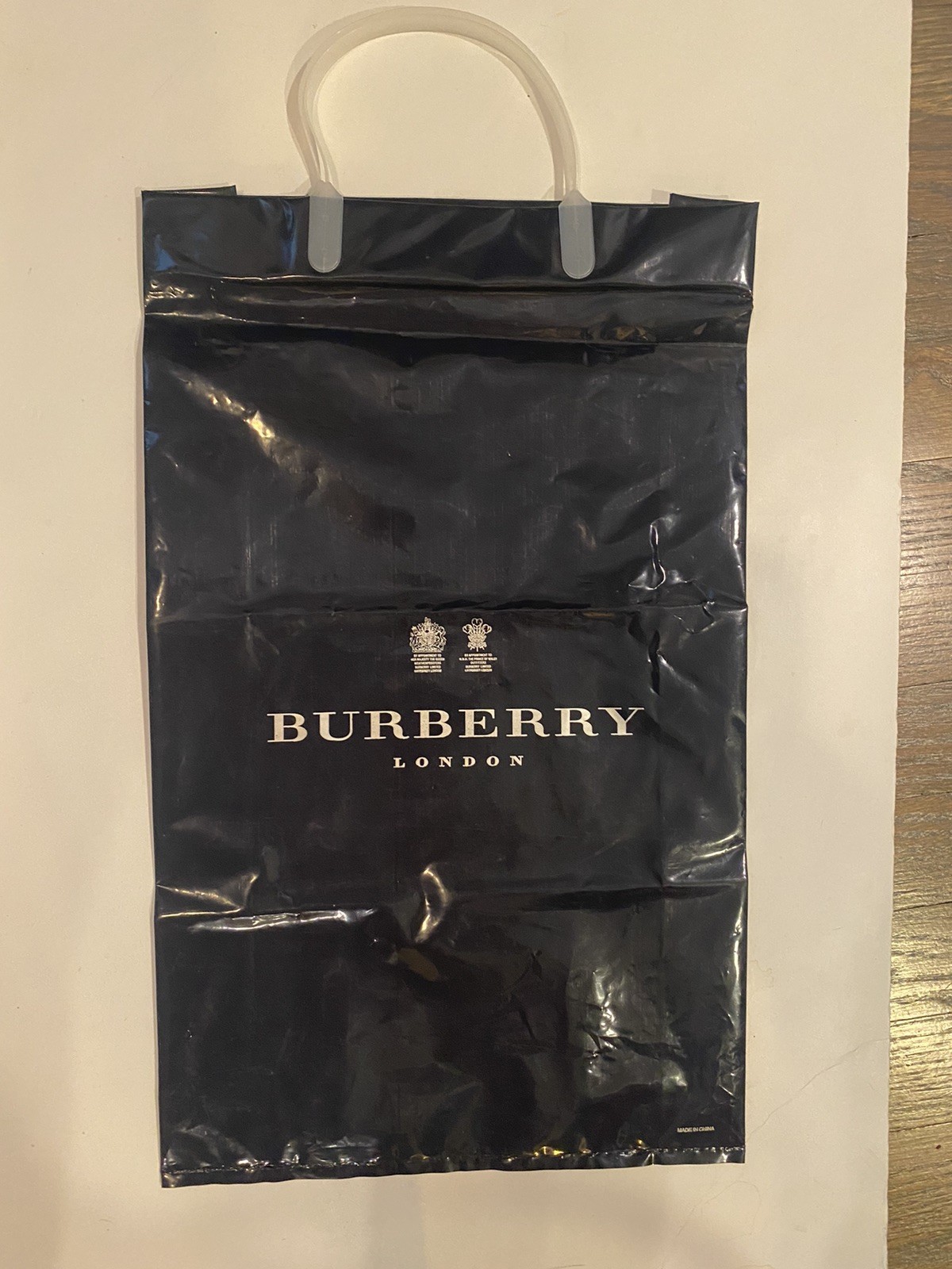 Vintage Burberry London Navy Blue Plastic Shopping Bag 19”L x 11.5\ Vintage Burberry London Navy Blue Plastic Shopping Bag 19”L x 11.5\
