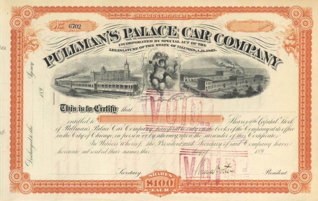 Pullman\'s Palace Car Co. signed by Horace Porter as President - circa 1890\'s Uni