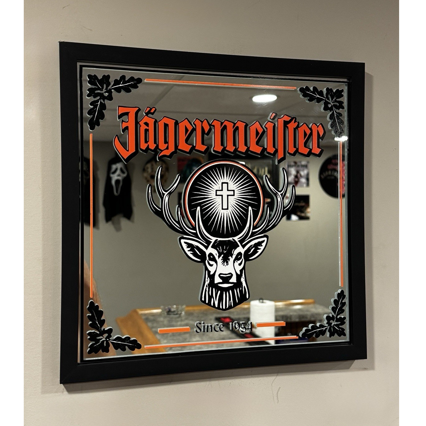 Jagermeister Framed Mirror Sign | Bar Man Cave Wall Decor | Alcohol Gift Ideas |