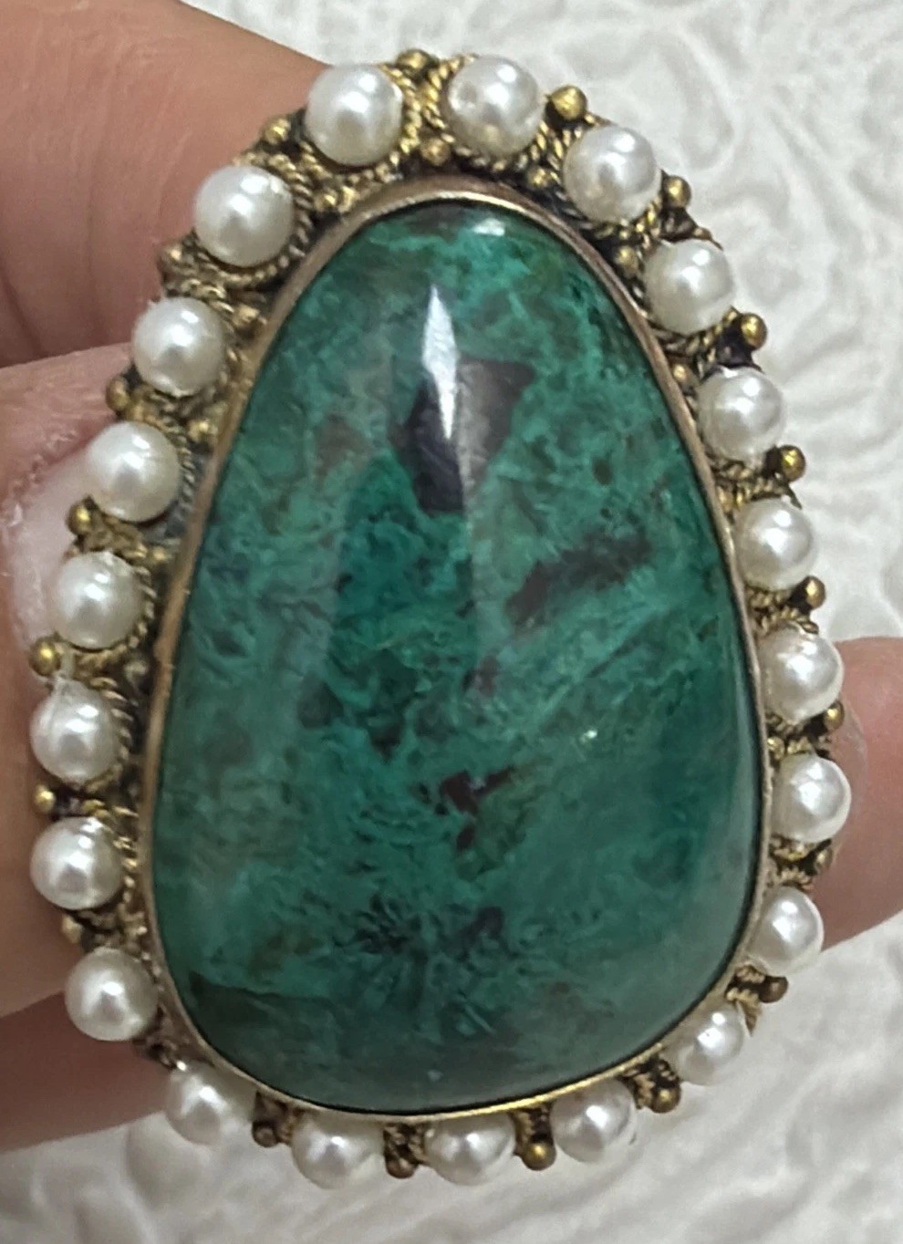 Bezalel Yemenite Filigree Gilt Silver 925 Pendant Brooch Eilat Stone Pearls