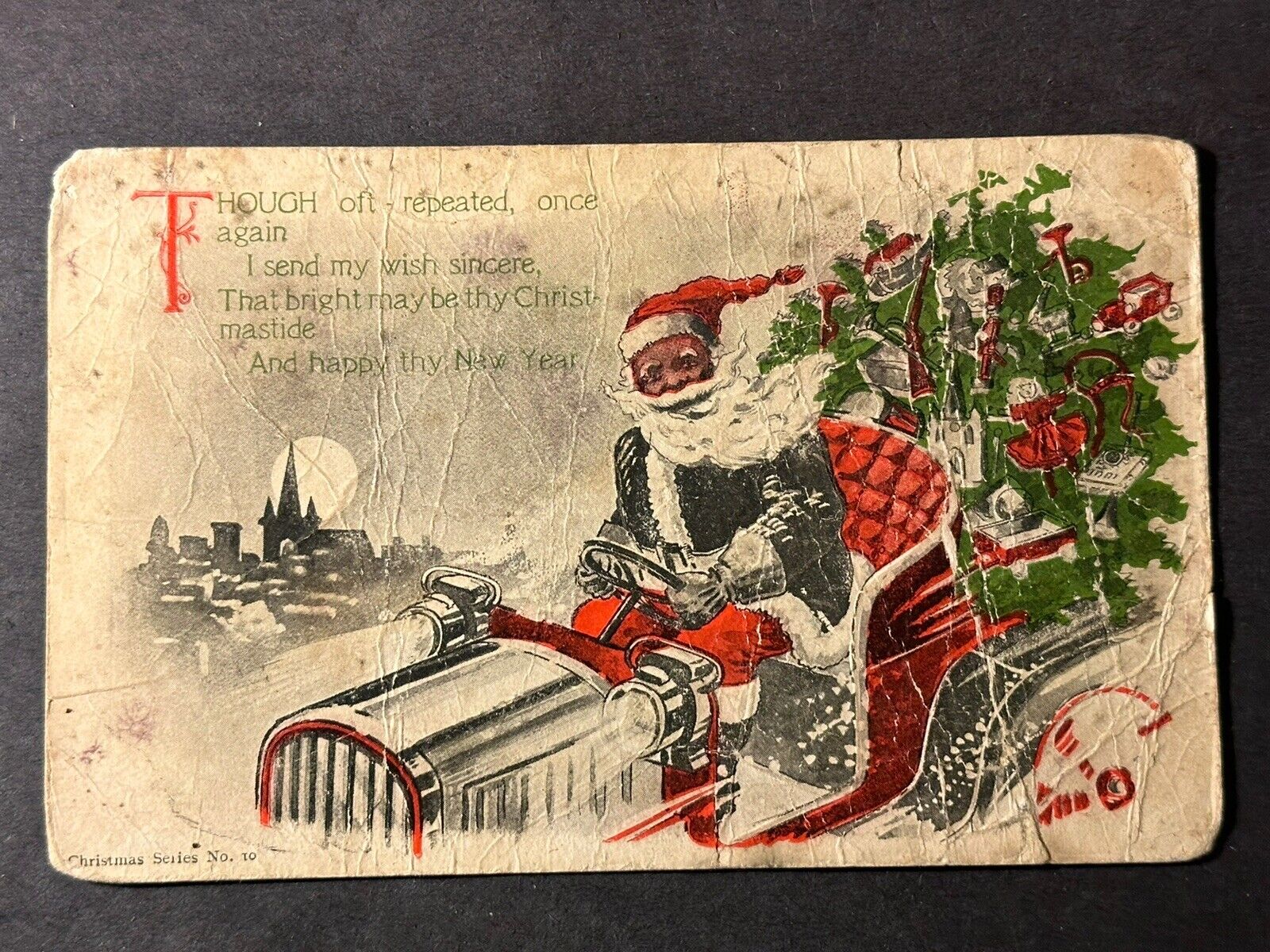 Rare Vintage Postcard African American Santa In Roadster, Toys, 1905 Embossed