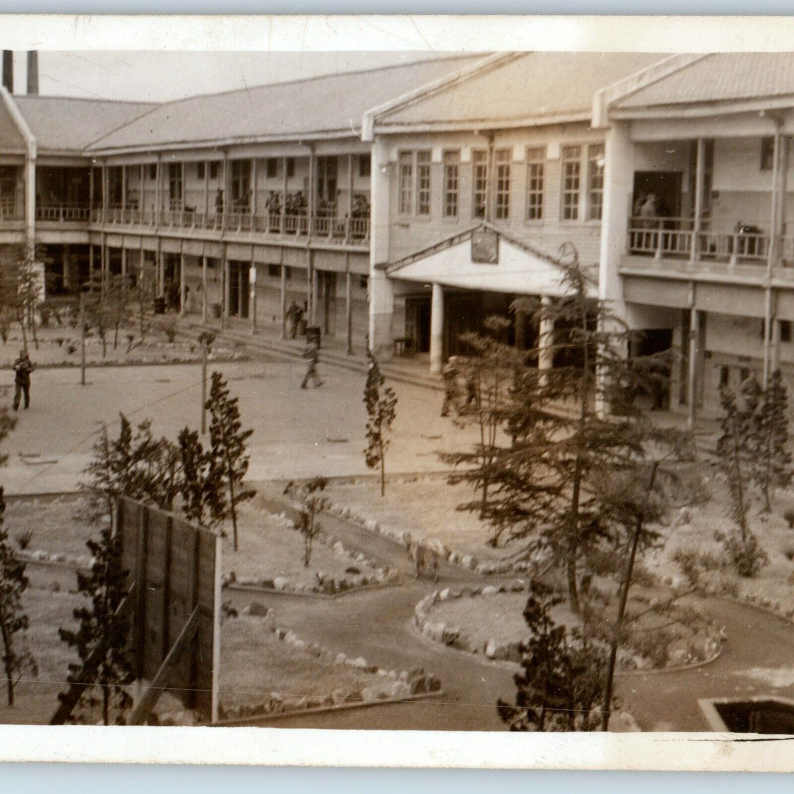 c1950s Korean War Era Japan Hotel Building Real Photo Snapshot Park Military C50