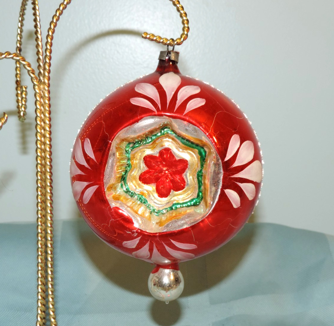 Vtg Jumbo Red & White Double Indent Knob Finial Glass Christmas Ornament 5 1/2 Vtg Jumbo Red & White Double Indent Knob Finial Glass Christmas Ornament 5 1/2
